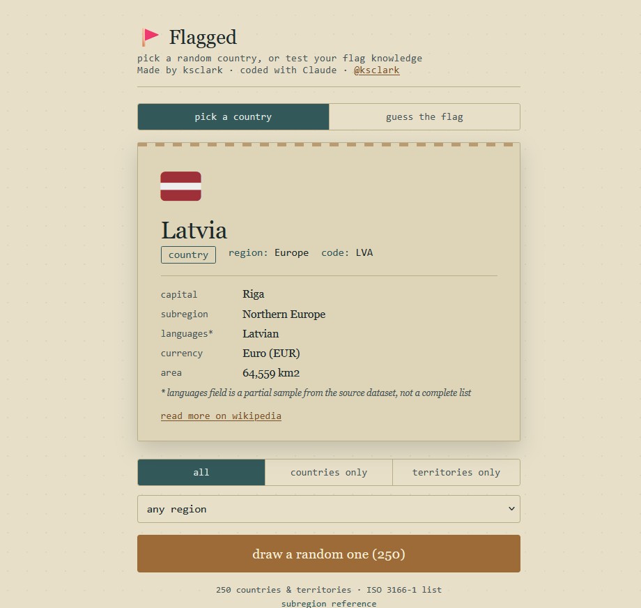A screenshot of a random country picker