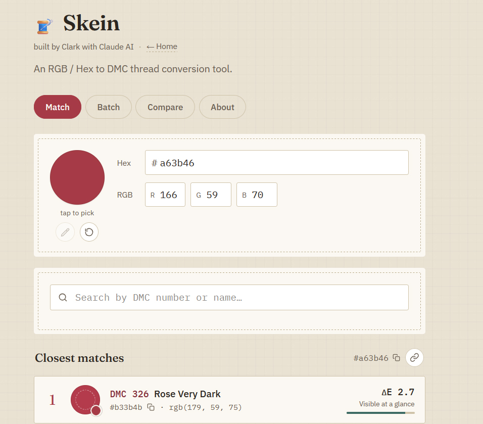 A screenshot of a thread colour website